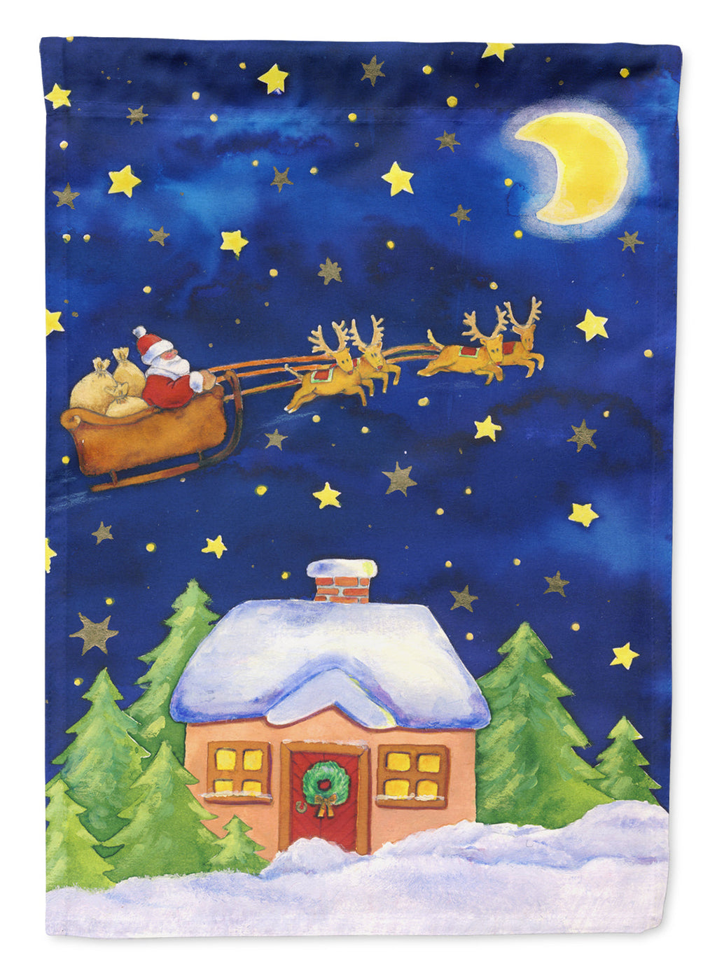 Christmas Santa Claus Across the Sky House Flag 28x40 Porch Sleeve Pole Decorative Outside Yard Banner Artwork Wall Hanging, Polyester