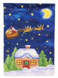 Christmas Santa Claus Across the Sky House Flag 28x40 Porch Sleeve Pole Decorative Outside Yard Banner Artwork Wall Hanging, Polyester