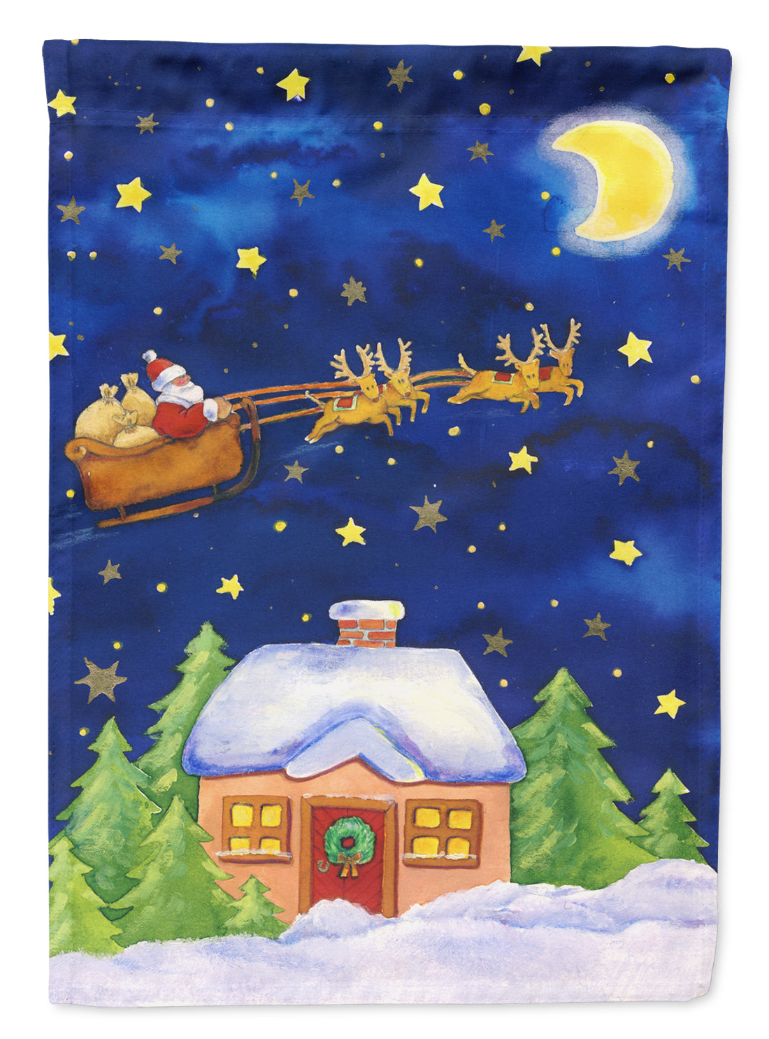 Christmas Santa Claus Across the Sky House Flag 28x40 Porch Sleeve Pole Decorative Outside Yard Banner Artwork Wall Hanging, Polyester