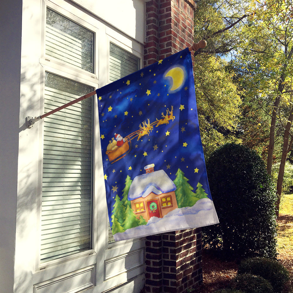 Christmas Santa Claus Across the Sky House Flag 28x40 Porch Sleeve Pole Decorative Outside Yard Banner Artwork Wall Hanging, Polyester
