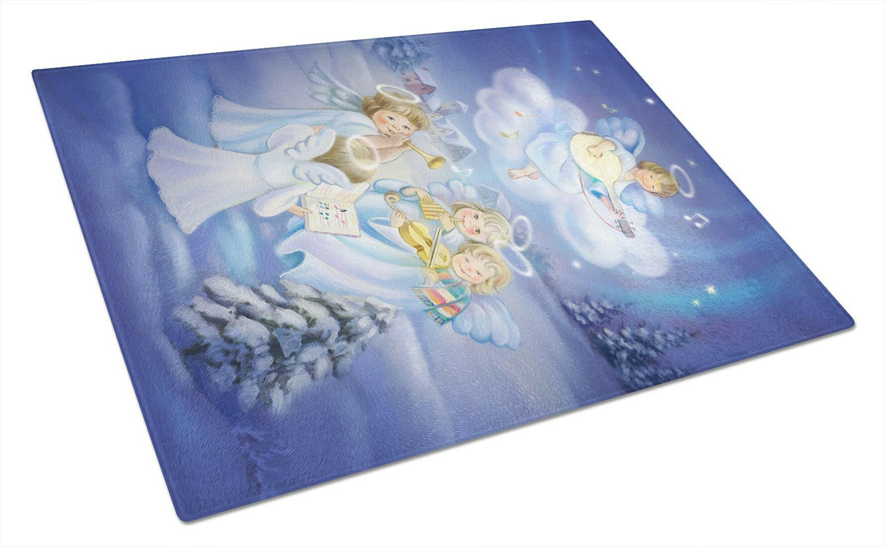 Angels around the Tree Cutting Board Tempered Glass Kitchen Cutting Surface, Heat Resistant Chopping, Non-Slip Feet, Food Prep & Serving