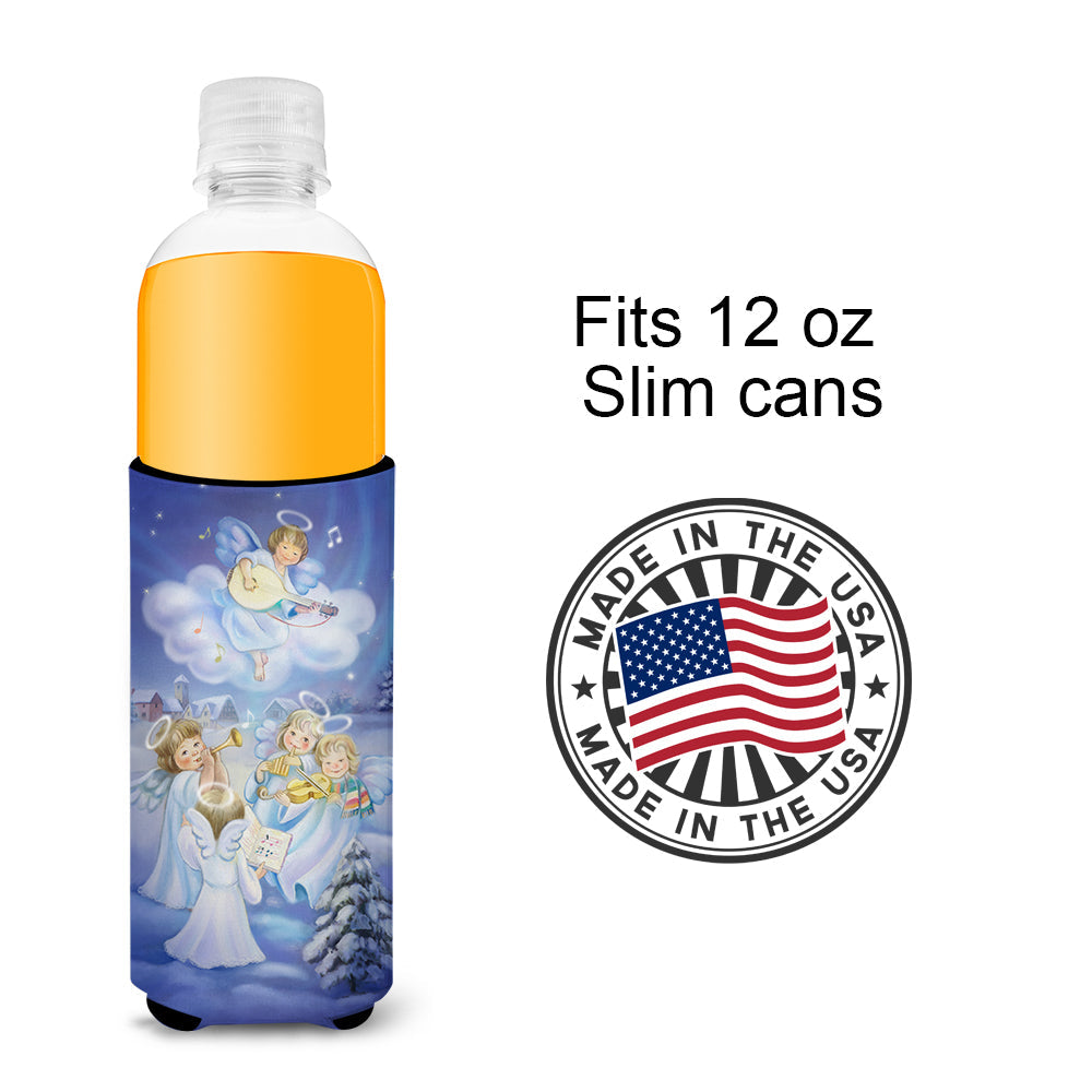 Angels around the Tree Slim Can Hugger , Insulated Foam Hugger for 12 oz Slim Cans, Beer Bottles & Water Bottles, Printed in USA