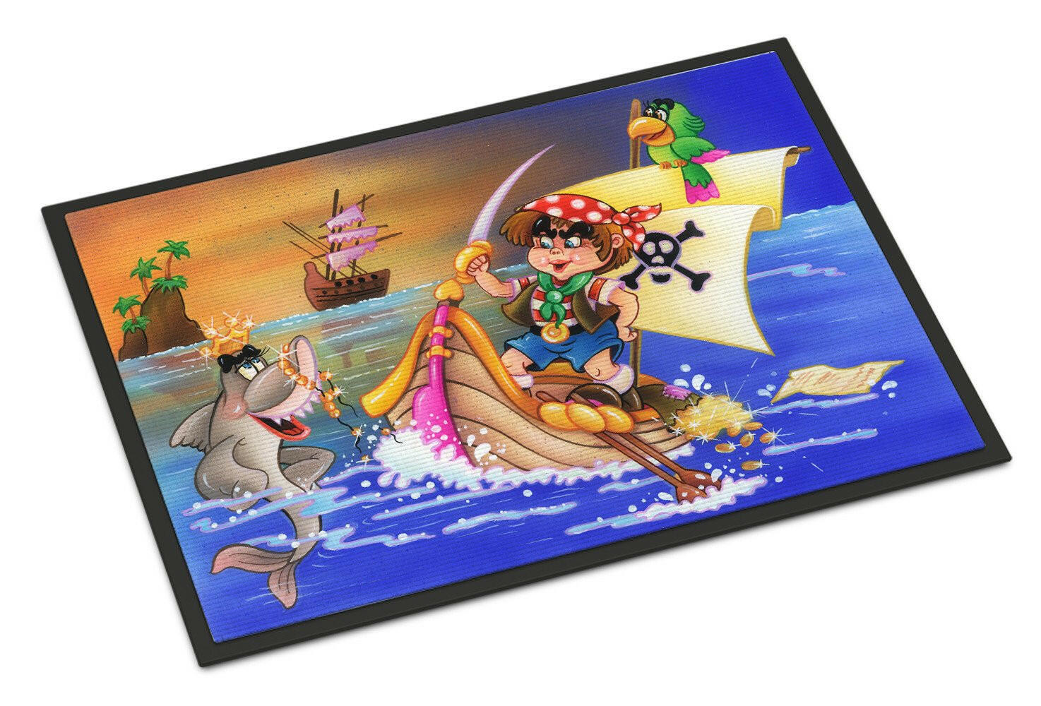 Boy Playing Piriate with Dolphin Doormat Indoor Outdoor 18H X 27W Front Door Mat Rugs for Entryway, Non Slip Washable