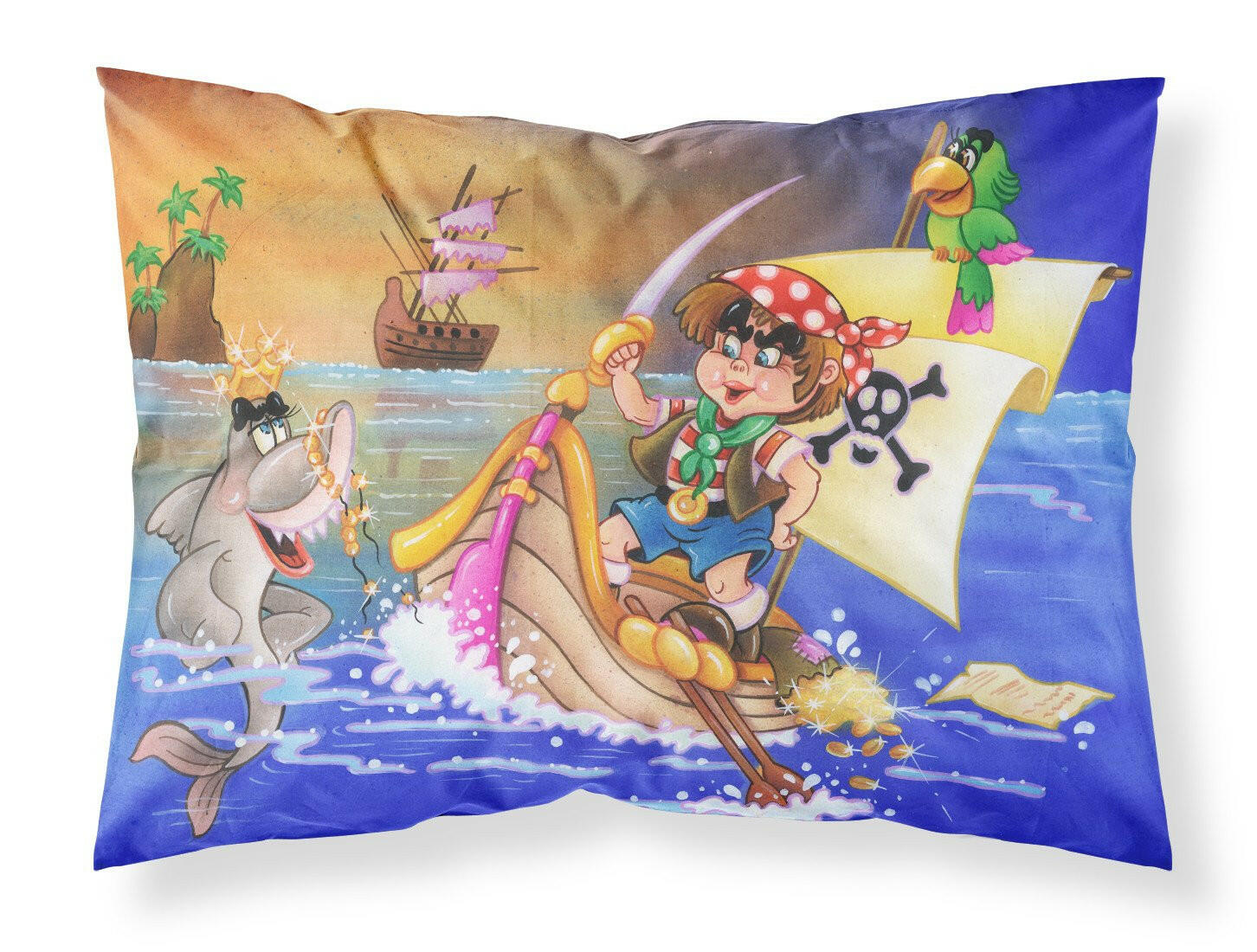Boy Playing Piriate with Dolphin Standard Pillowcase Lightweight Super Soft Easy Care Decorative Artwork Pillowcase, Standard