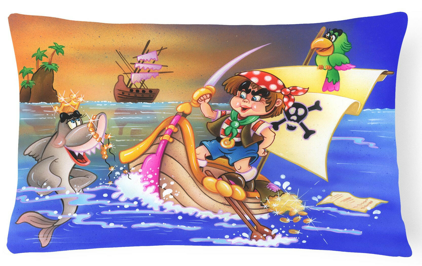 Boy Playing Piriate with Dolphin Decorative Throw Pillow 12x16 Indoor Outdoor Accent Cushion, Fabric Cover with Insert for Sofa, Bed, Porch & Living Room