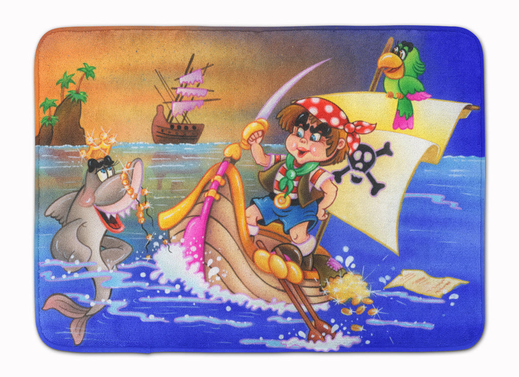 Boy Playing Piriate with Dolphin Memory Foam Kitchen Mat Machine Washable Anti-Fatigue Cushion Comfort Bath or Kitchen Rug