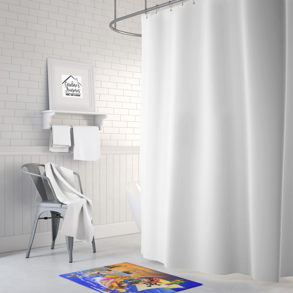 Boy Playing Piriate with Dolphin Memory Foam Kitchen Mat Machine Washable Anti-Fatigue Cushion Comfort Bath or Kitchen Rug
