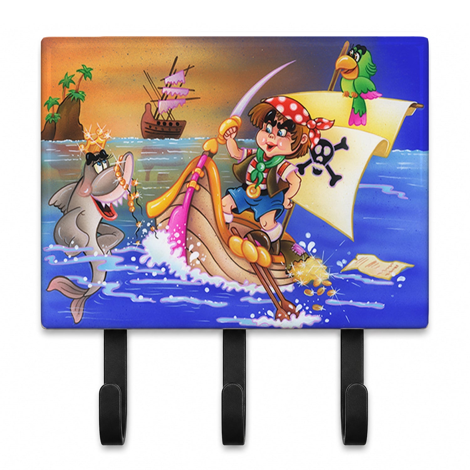 Boy Playing Piriate with Dolphin Leash or Key Holder Wall Hooks, Coat Rack Wall Mount, for Hanging Keys, Towels, Aprons, Leashes