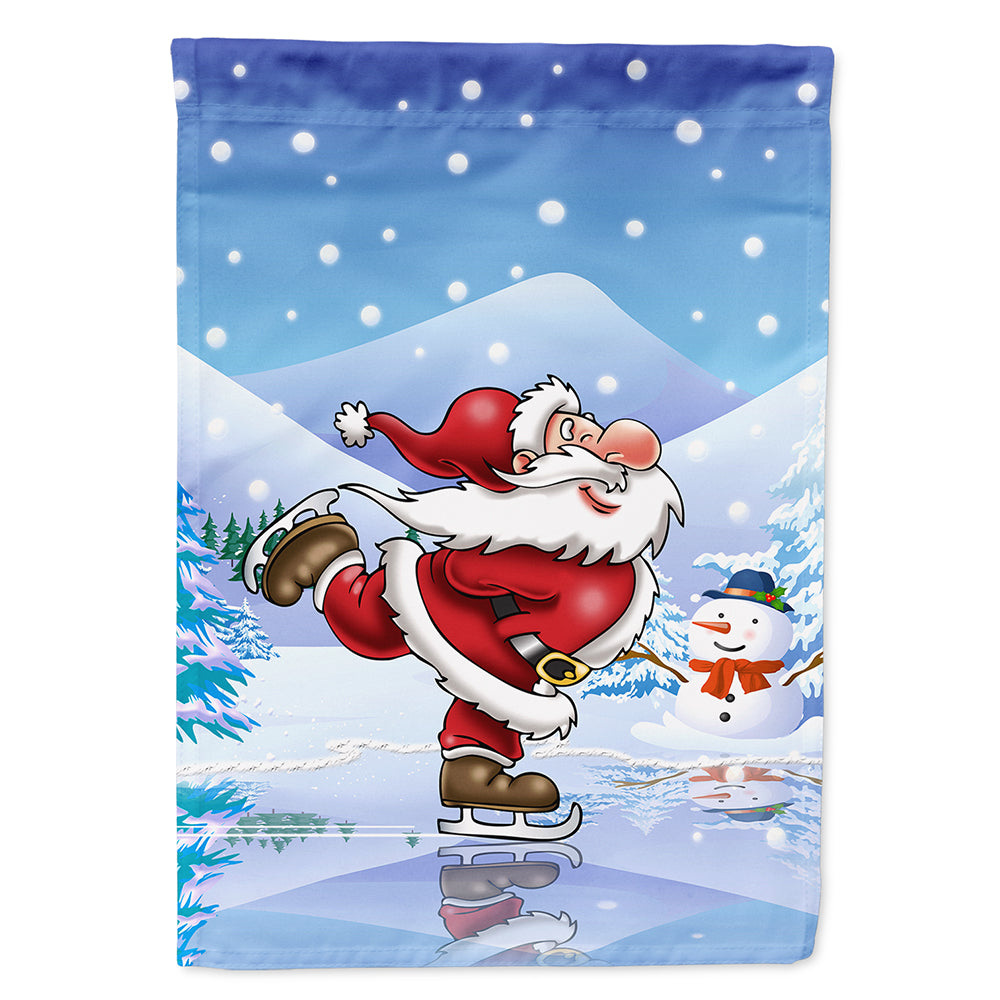 Christmas Santa Claus Ice Skating House Flag 28x40 Porch Sleeve Pole Decorative Outside Yard Banner Artwork Wall Hanging, Polyester