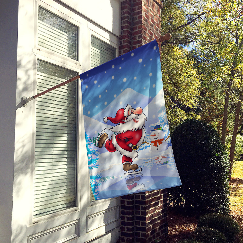 Christmas Santa Claus Ice Skating House Flag 28x40 Porch Sleeve Pole Decorative Outside Yard Banner Artwork Wall Hanging, Polyester