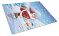 Christmas Santa Claus Ice Skating Cutting Board Tempered Glass Kitchen Cutting Surface, Heat Resistant Chopping, Non-Slip Feet, Food Prep & Serving