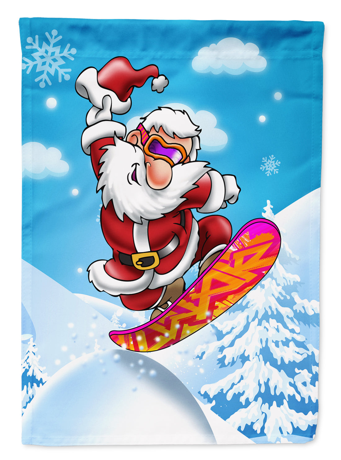 Christmas Santa Claus Snowboarding House Flag 28x40 Porch Sleeve Pole Decorative Outside Yard Banner Artwork Wall Hanging, Polyester