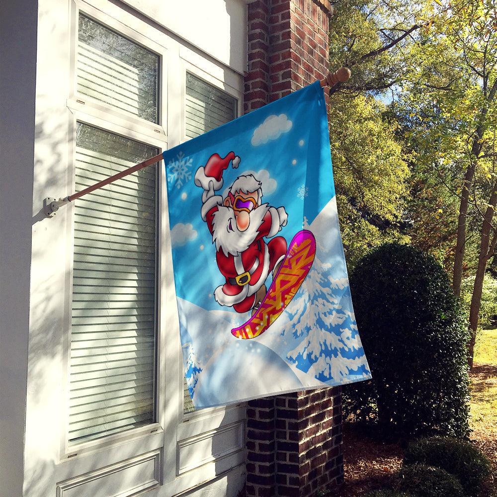 Christmas Santa Claus Snowboarding House Flag 28x40 Porch Sleeve Pole Decorative Outside Yard Banner Artwork Wall Hanging, Polyester