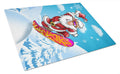 Christmas Santa Claus Snowboarding Cutting Board Tempered Glass Kitchen Cutting Surface, Heat Resistant Chopping, Non-Slip Feet, Food Prep & Serving