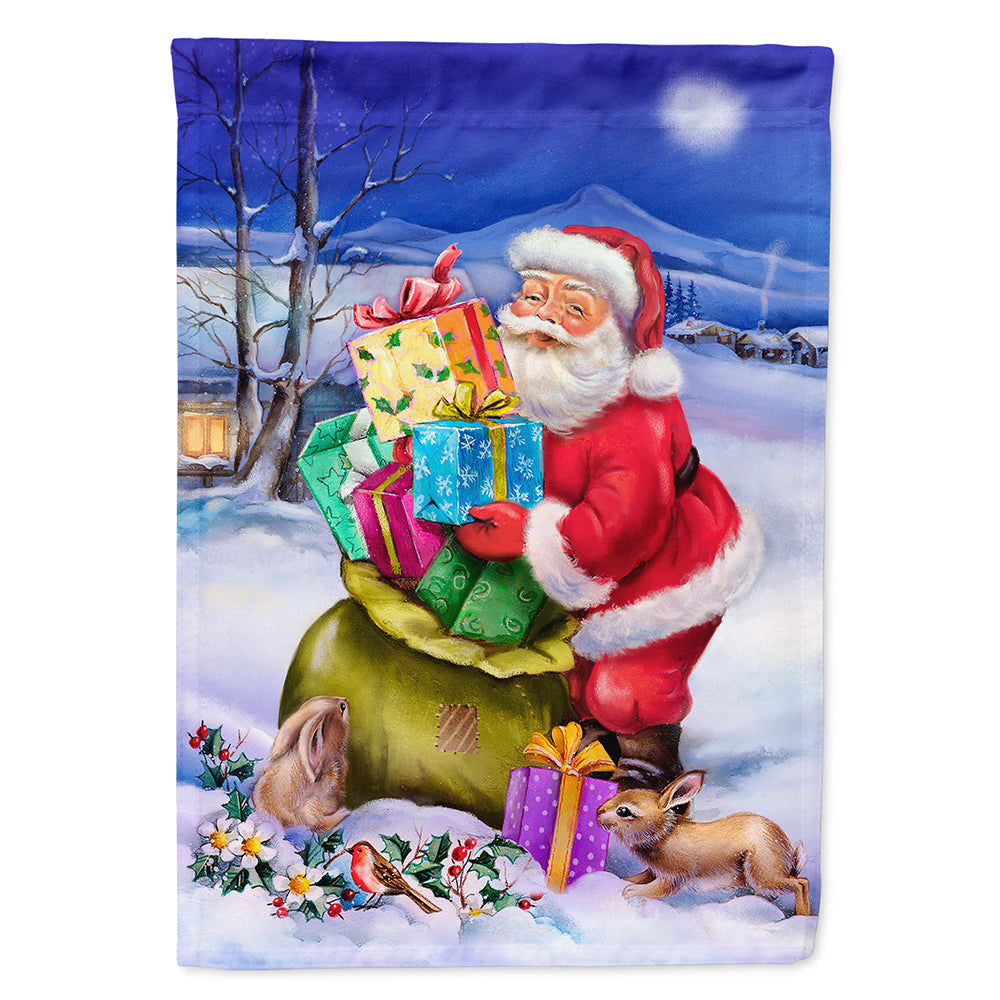 Christmas Santa Claus with Rabbits House Flag 28x40 Porch Sleeve Pole Decorative Outside Yard Banner Artwork Wall Hanging, Polyester