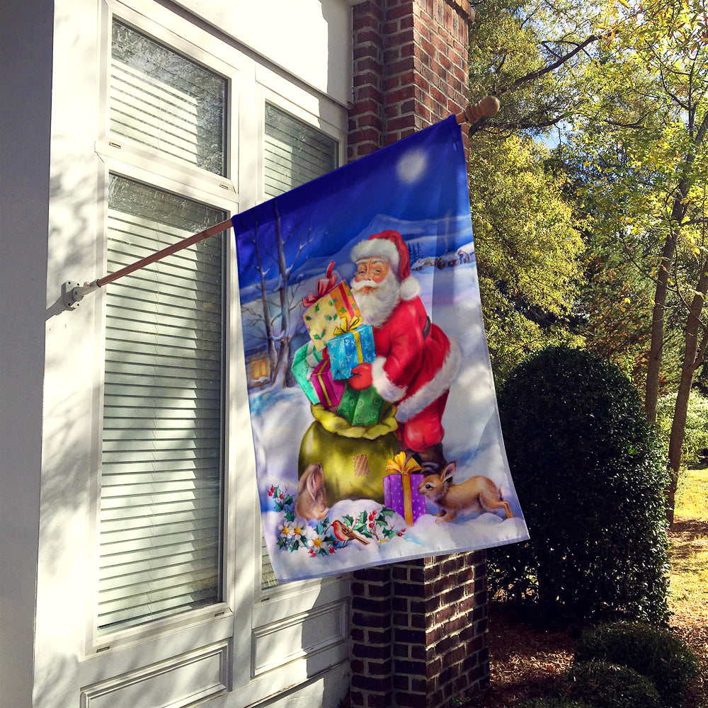 Christmas Santa Claus with Rabbits House Flag 28x40 Porch Sleeve Pole Decorative Outside Yard Banner Artwork Wall Hanging, Polyester