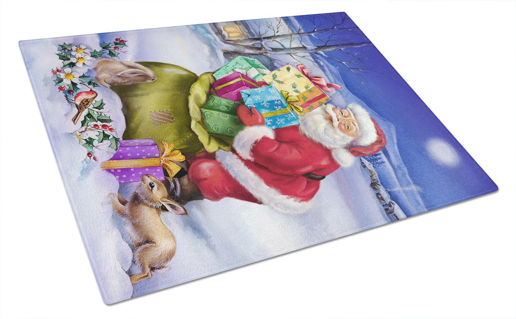 Christmas Santa Claus with Rabbits Cutting Board Tempered Glass Kitchen Cutting Surface, Heat Resistant Chopping, Non-Slip Feet, Food Prep & Serving