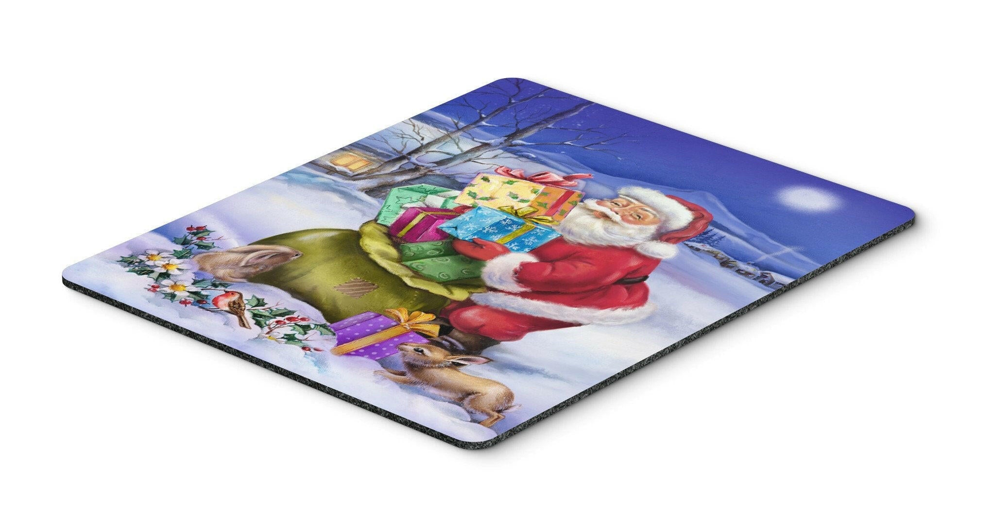 Christmas Santa Claus with Rabbits Mouse Pad, Heat Resistant Trivet Hot Pad , Non Slip Rubber Desk Mat, Kitchen Counter Protector, Home Office Decor Gift