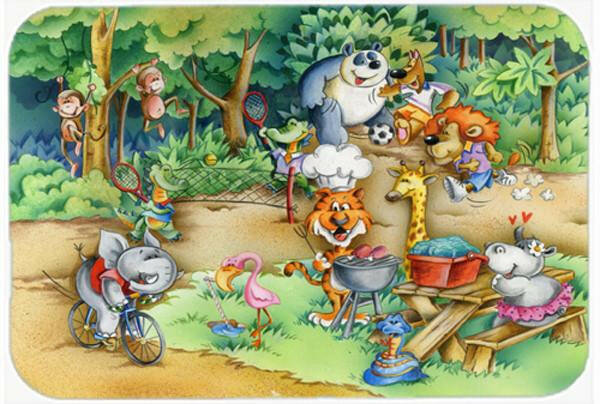 Animals at A Picnic Cutting Board Tempered Glass Kitchen Cutting Surface, Heat Resistant Chopping, Non-Slip Feet, Food Prep & Serving