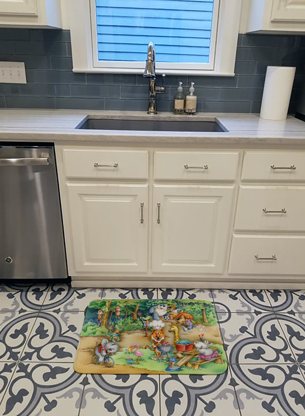 Animals at A Picnic Memory Foam Kitchen Mat Machine Washable Anti-Fatigue Cushion Comfort Bath or Kitchen Rug