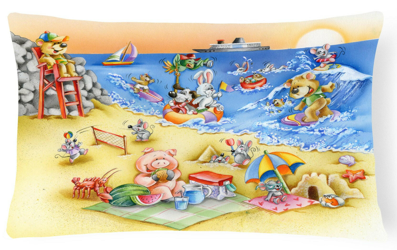 Animals Swimming at the Beach Decorative Throw Pillow 12x16 Indoor Outdoor Accent Cushion, Fabric Cover with Insert for Sofa, Bed, Porch & Living Room