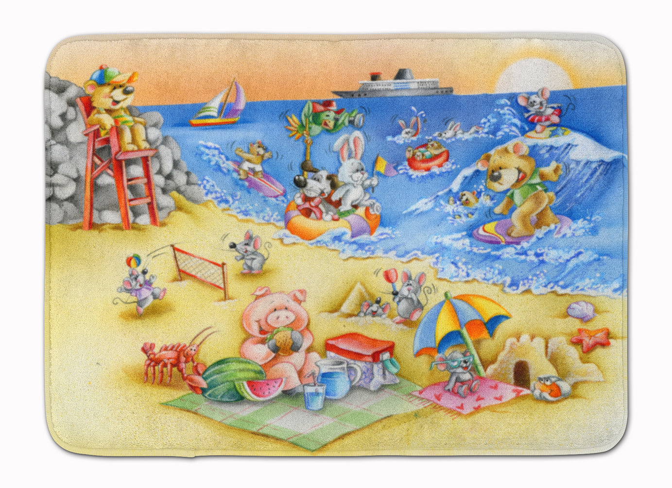 Animals Swimming at the Beach Memory Foam Kitchen Mat Machine Washable Anti-Fatigue Cushion Comfort Bath or Kitchen Rug