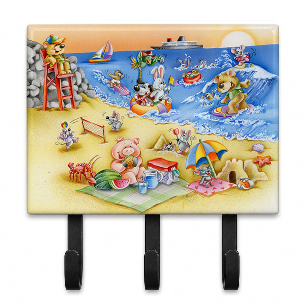 Animals Swimming at the Beach Leash or Key Holder Wall Hooks, Coat Rack Wall Mount, for Hanging Keys, Towels, Aprons, Leashes