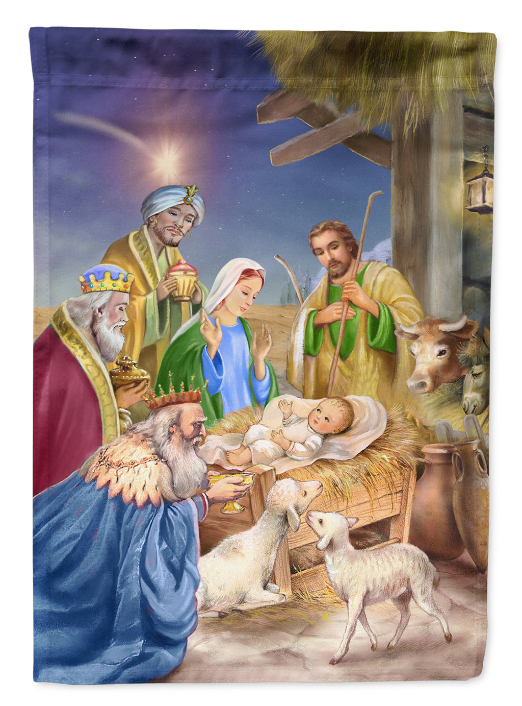 Christmas Nativity with Wise Men House Flag 28x40 Porch Sleeve Pole Decorative Outside Yard Banner Artwork Wall Hanging, Polyester