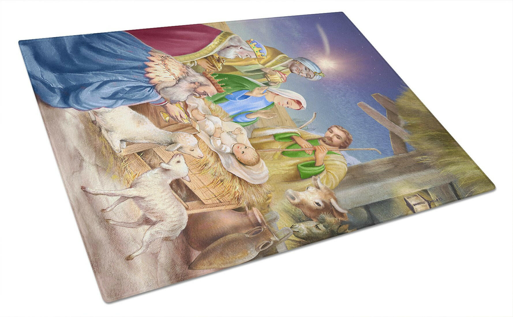 Christmas Nativity with Wise Men Cutting Board Tempered Glass Kitchen Cutting Surface, Heat Resistant Chopping, Non-Slip Feet, Food Prep & Serving