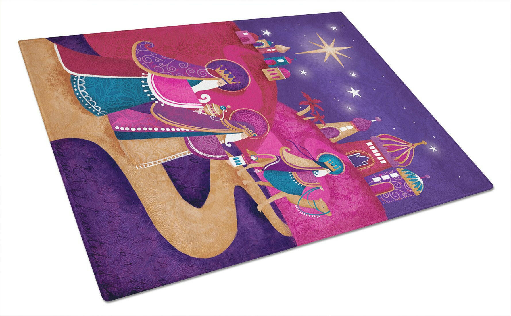 Christmas Wise Men in Purple Cutting Board Tempered Glass Kitchen Cutting Surface, Heat Resistant Chopping, Non-Slip Feet, Food Prep & Serving