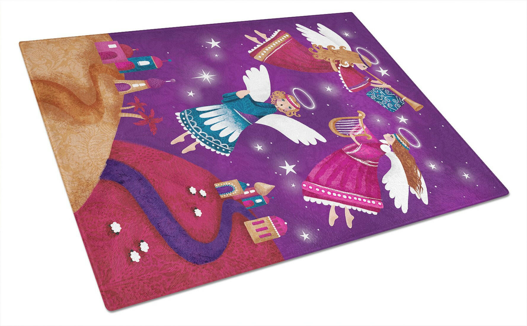 Christmas Angels in Purple Cutting Board Tempered Glass Kitchen Cutting Surface, Heat Resistant Chopping, Non-Slip Feet, Food Prep & Serving