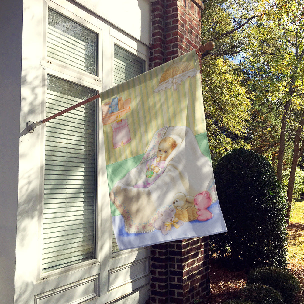 New Baby in Crib House Flag 28x40 Porch Sleeve Pole Decorative Outside Yard Banner Artwork Wall Hanging, Polyester
