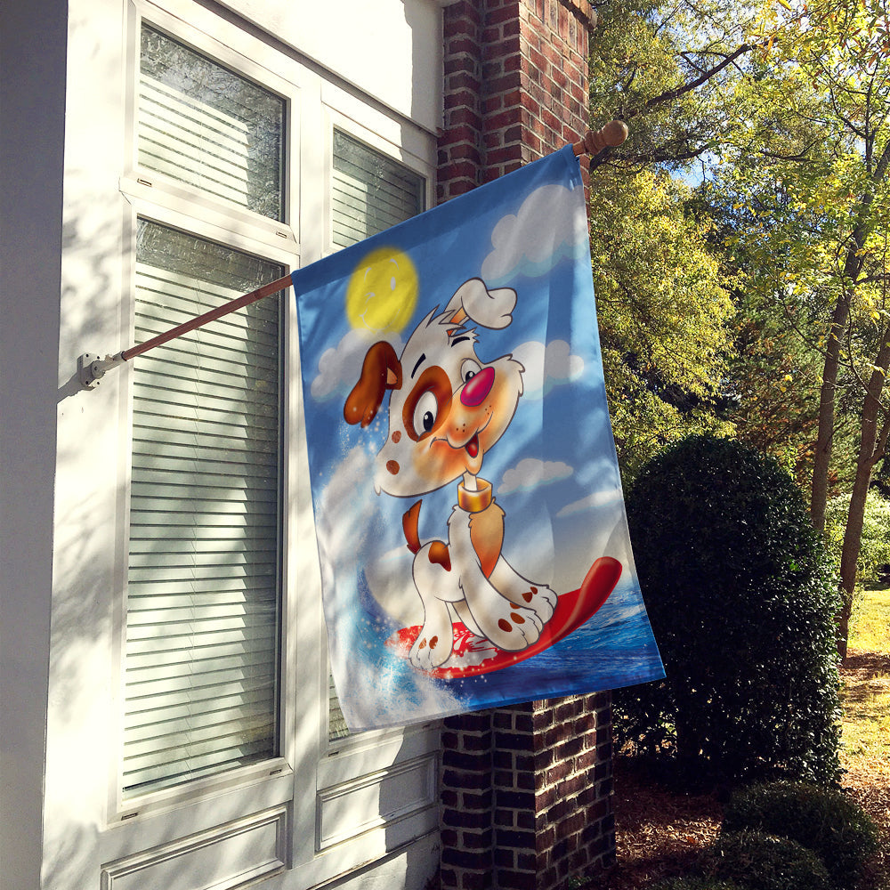 Dog Water Skiing House Flag 28x40 Porch Sleeve Pole Decorative Outside Yard Banner Artwork Wall Hanging, Polyester