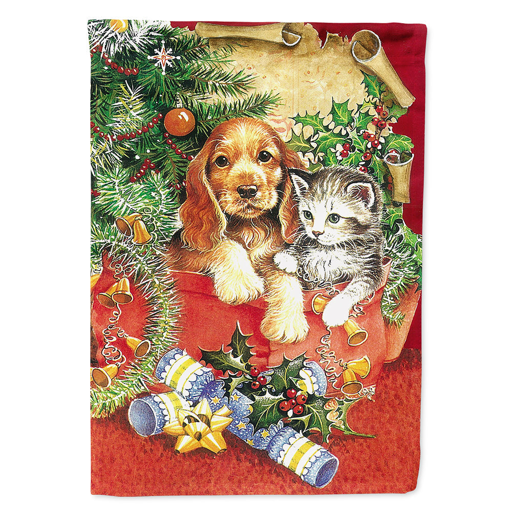 Christmas Puppy and Kitten House Flag 28x40 Porch Sleeve Pole Decorative Outside Yard Banner Artwork Wall Hanging, Polyester