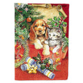 Christmas Puppy and Kitten House Flag 28x40 Porch Sleeve Pole Decorative Outside Yard Banner Artwork Wall Hanging, Polyester