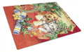 Christmas Puppy and Kitten Cutting Board Tempered Glass Kitchen Cutting Surface, Heat Resistant Chopping, Non-Slip Feet, Food Prep & Serving