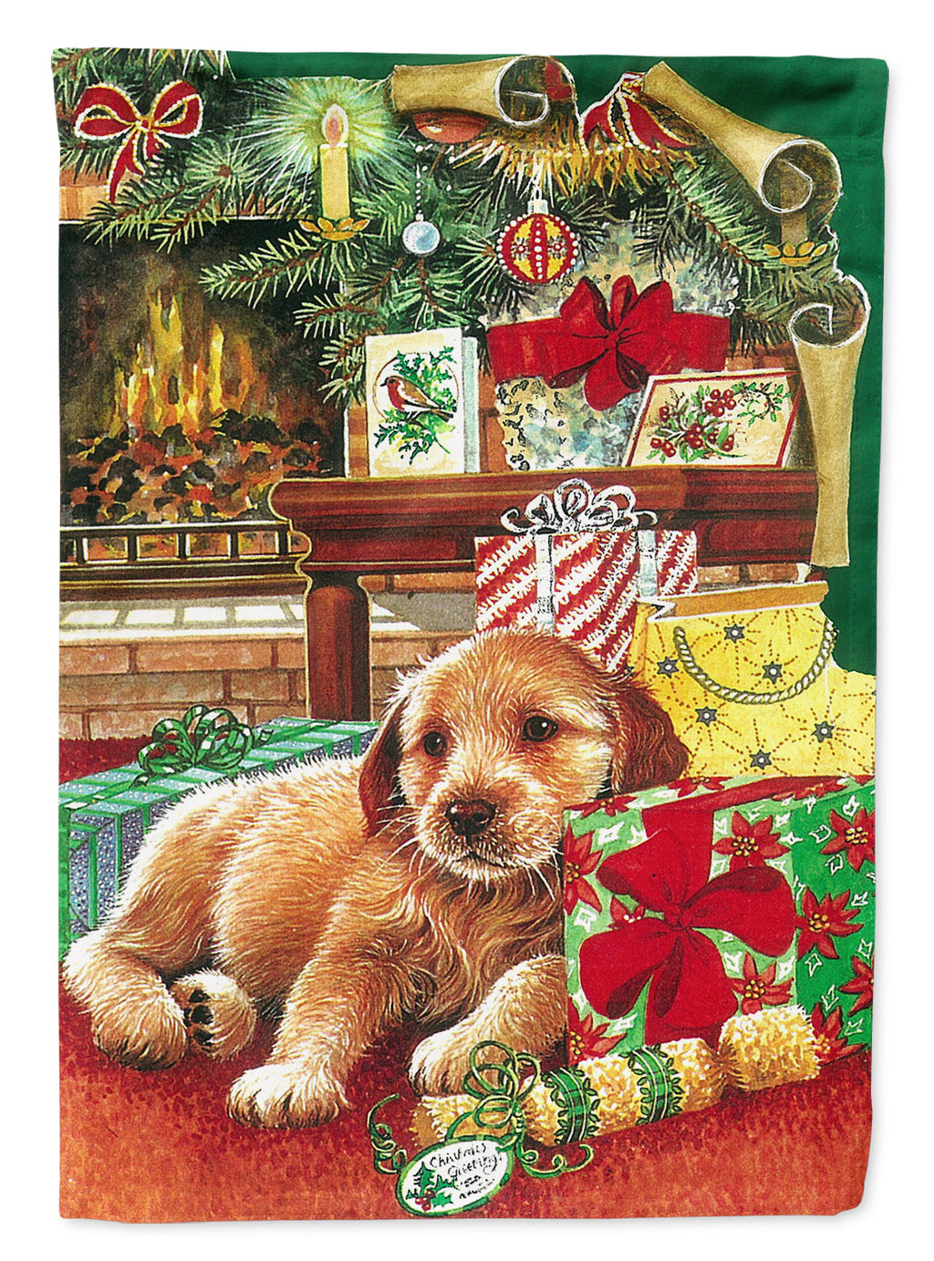 Christmas Puppy House Flag 28x40 Porch Sleeve Pole Decorative Outside Yard Banner Artwork Wall Hanging, Polyester