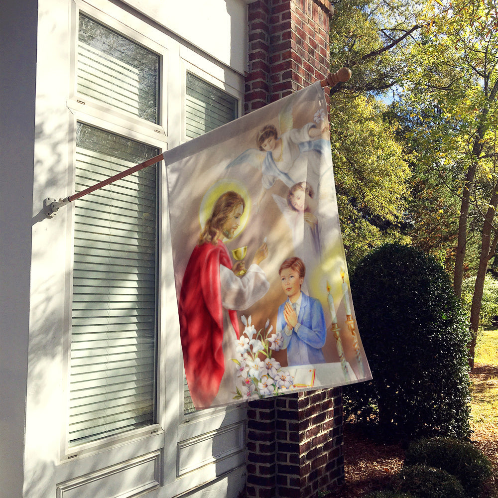 First Communion Boy House Flag 28x40 Porch Sleeve Pole Decorative Outside Yard Banner Artwork Wall Hanging, Polyester