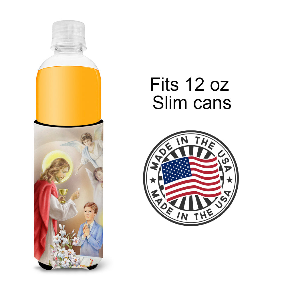 First Communion Boy Slim Can Hugger , Insulated Foam Hugger for 12 oz Slim Cans, Beer Bottles & Water Bottles, Printed in USA