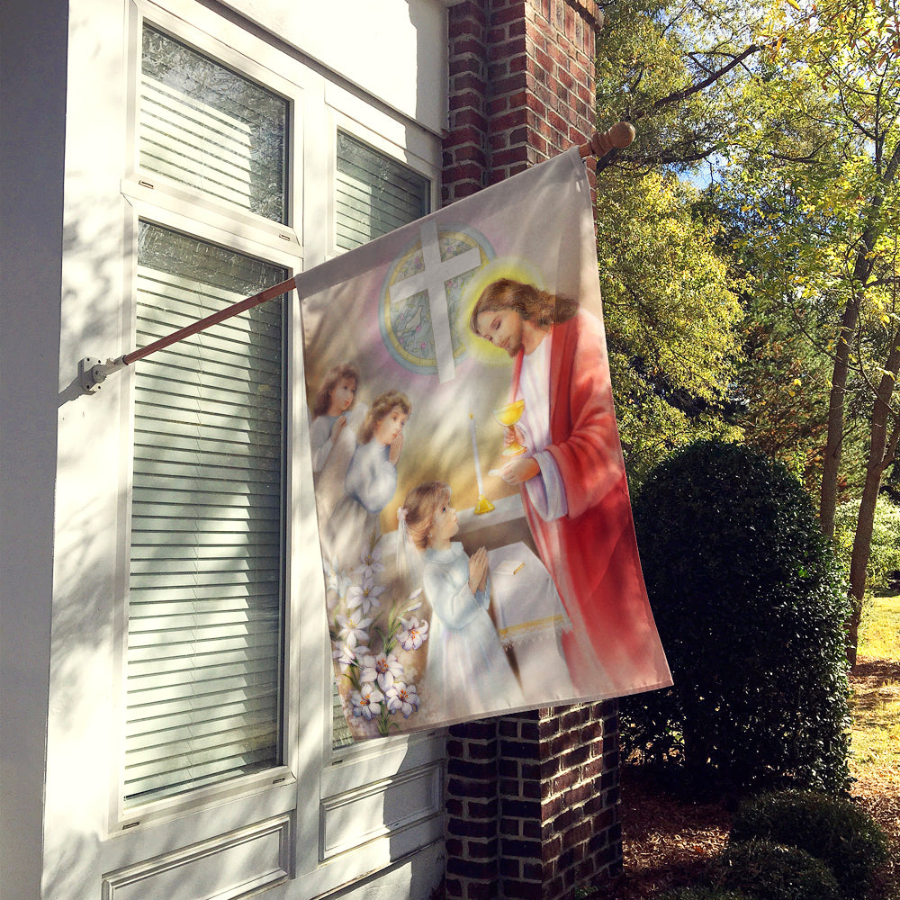 First Communion Girl House Flag 28x40 Porch Sleeve Pole Decorative Outside Yard Banner Artwork Wall Hanging, Polyester