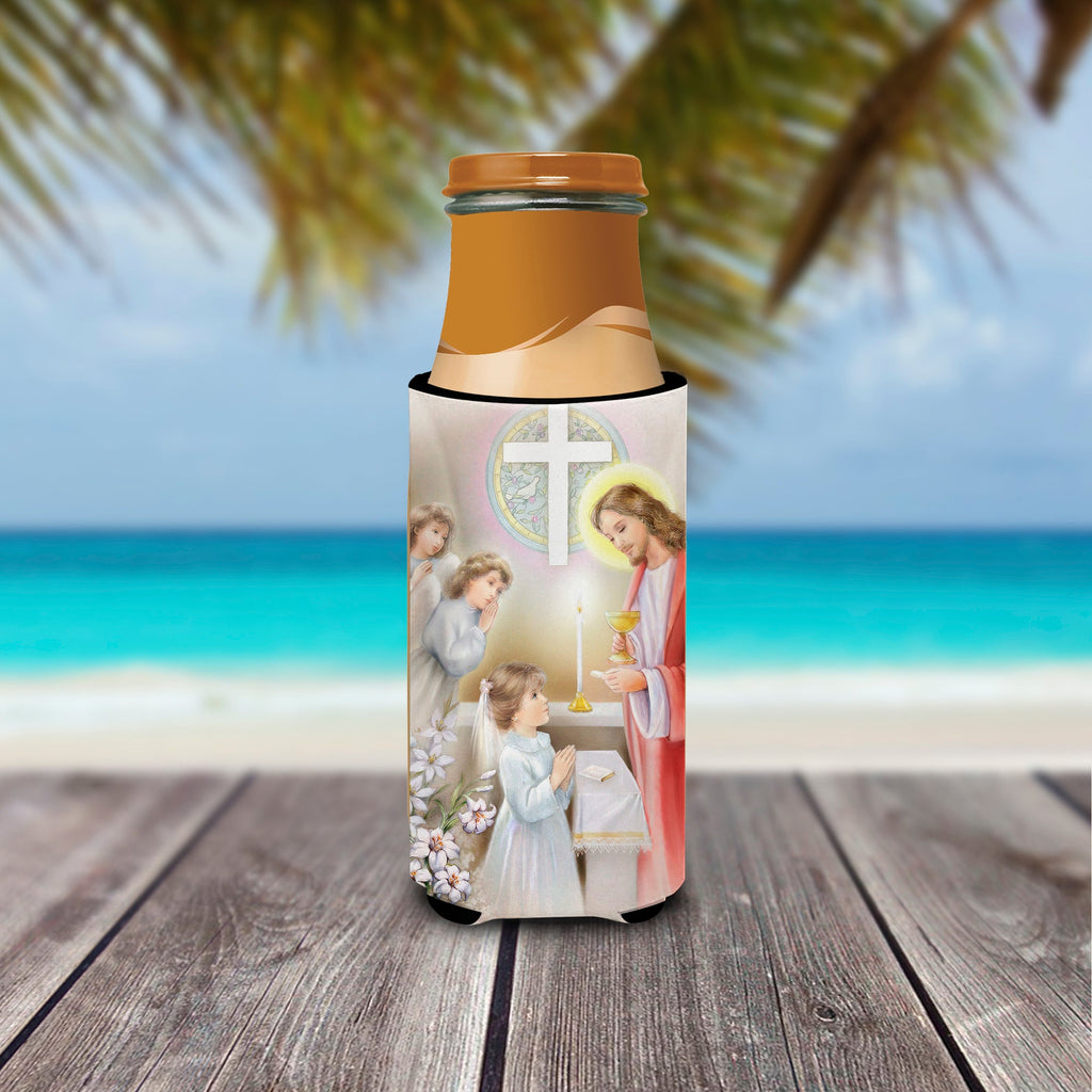First Communion Girl Slim Can Hugger , Insulated Foam Hugger for 12 oz Slim Cans, Beer Bottles & Water Bottles, Printed in USA