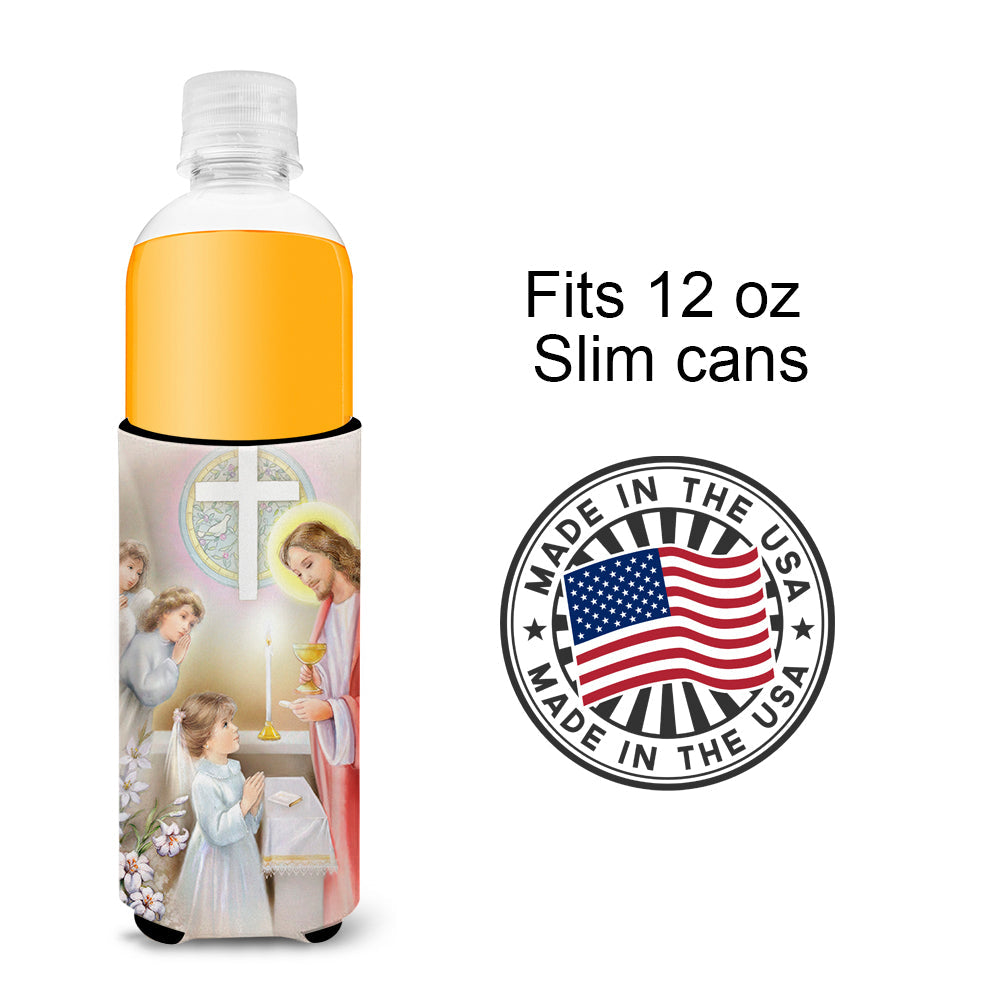 First Communion Girl Slim Can Hugger , Insulated Foam Hugger for 12 oz Slim Cans, Beer Bottles & Water Bottles, Printed in USA