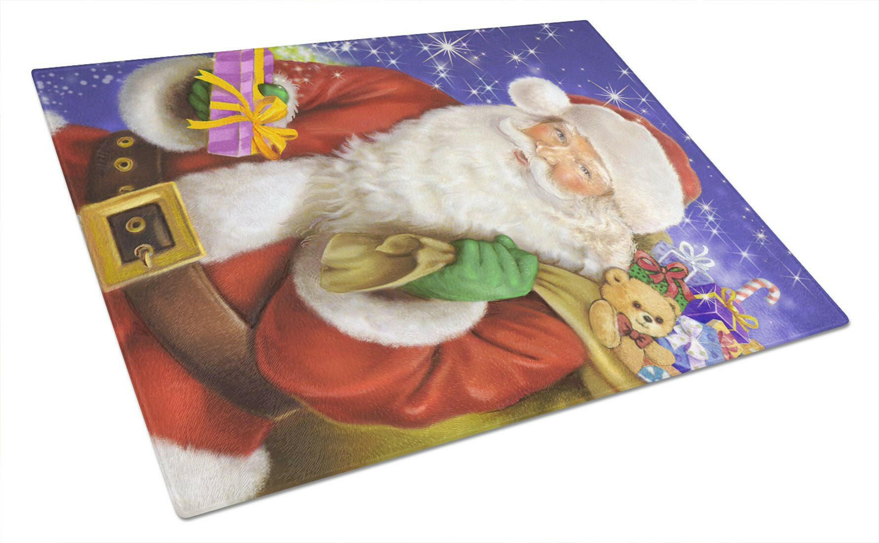 Christmas Santa Claus Ready to Work Cutting Board Tempered Glass Kitchen Cutting Surface, Heat Resistant Chopping, Non-Slip Feet, Food Prep & Serving