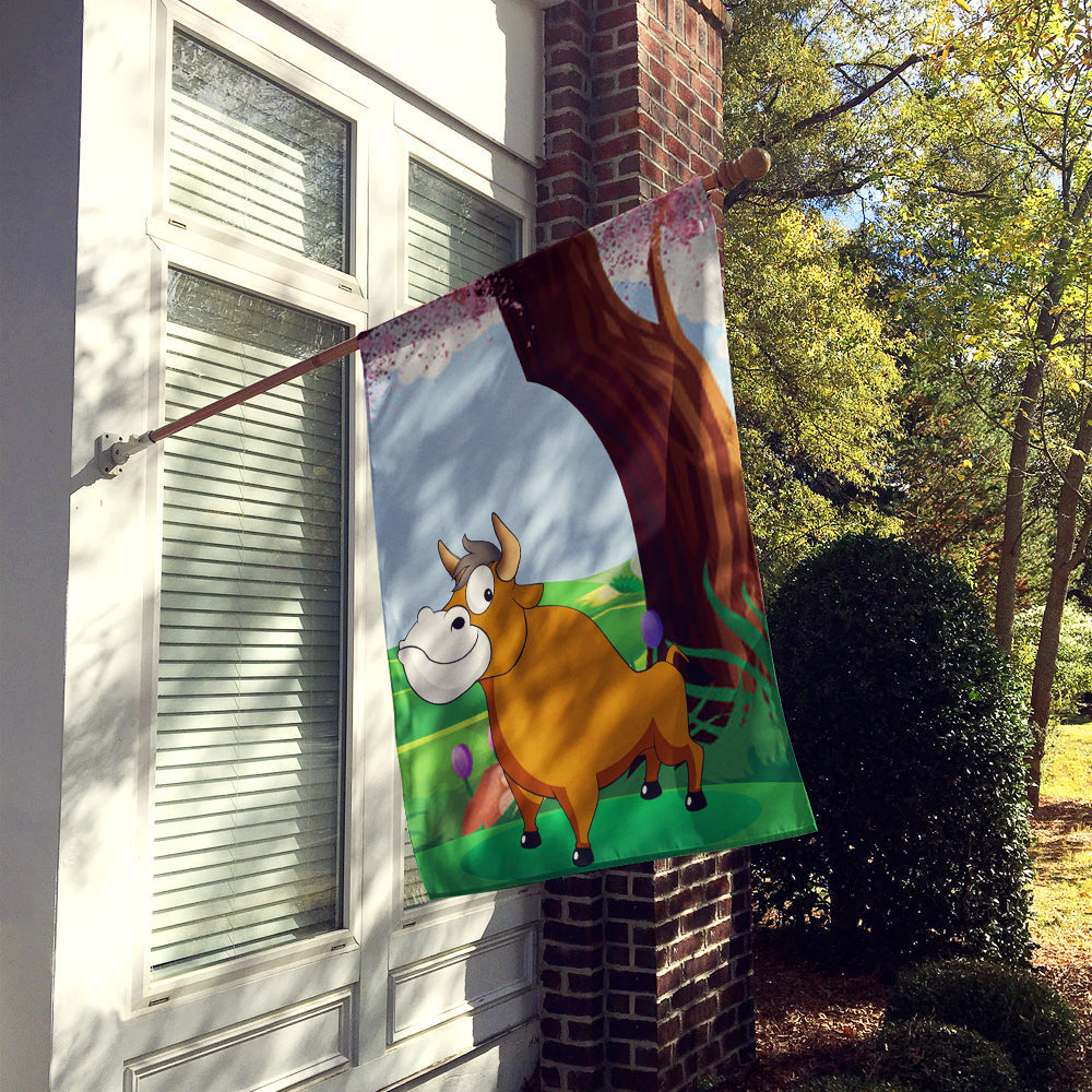 Bull under the Tree House Flag 28x40 Porch Sleeve Pole Decorative Outside Yard Banner Artwork Wall Hanging, Polyester