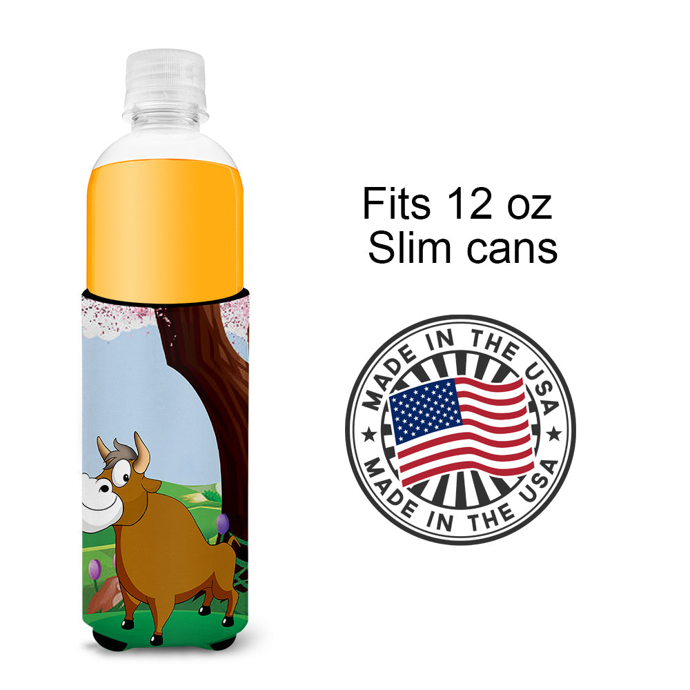 Bull under the Tree Slim Can Hugger , Insulated Foam Hugger for 12 oz Slim Cans, Beer Bottles & Water Bottles, Printed in USA