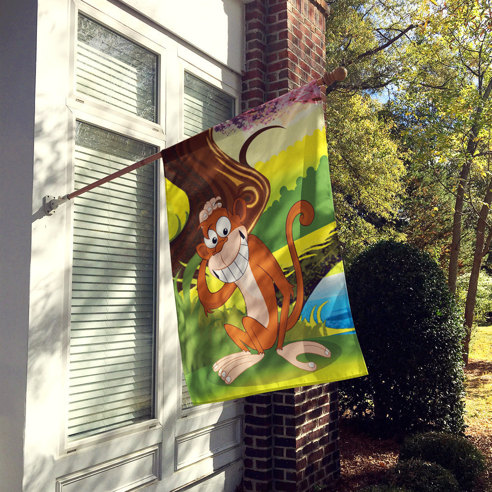 Monkey under the Tree House Flag 28x40 Porch Sleeve Pole Decorative Outside Yard Banner Artwork Wall Hanging, Polyester