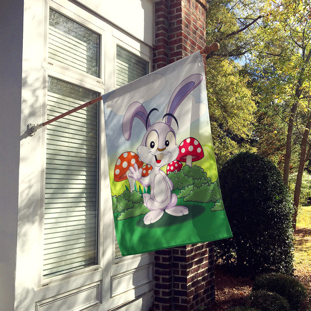 Bunny Rabbit in Mushrooms House Flag 28x40 Porch Sleeve Pole Decorative Outside Yard Banner Artwork Wall Hanging, Polyester