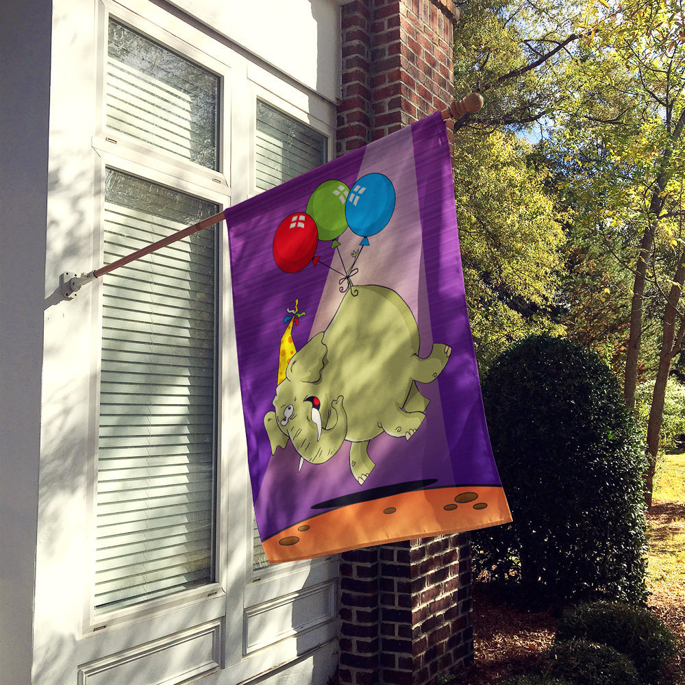 Happy Birthday Elephant House Flag 28x40 Porch Sleeve Pole Decorative Outside Yard Banner Artwork Wall Hanging, Polyester