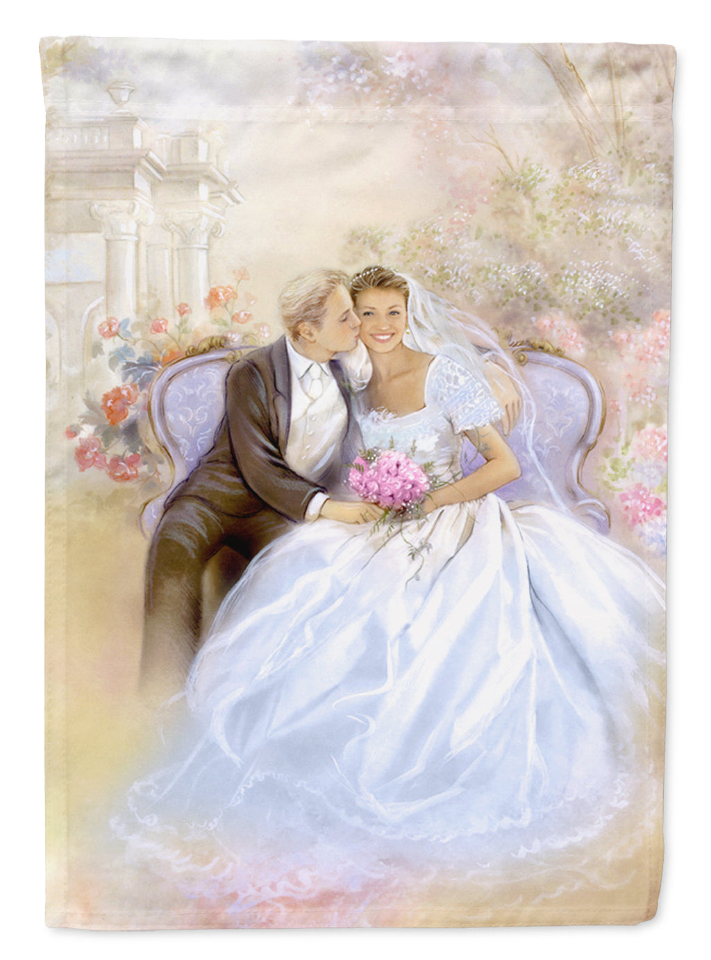 Wedding Couple Kiss House Flag 28x40 Porch Sleeve Pole Decorative Outside Yard Banner Artwork Wall Hanging, Polyester