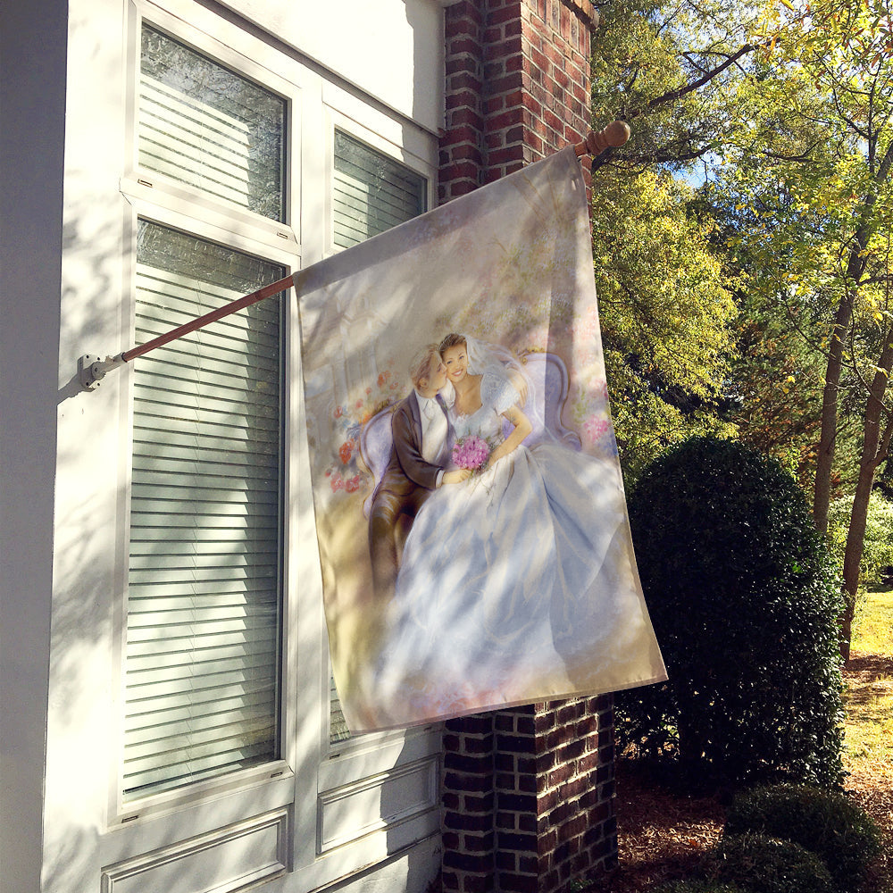 Wedding Couple Kiss House Flag 28x40 Porch Sleeve Pole Decorative Outside Yard Banner Artwork Wall Hanging, Polyester